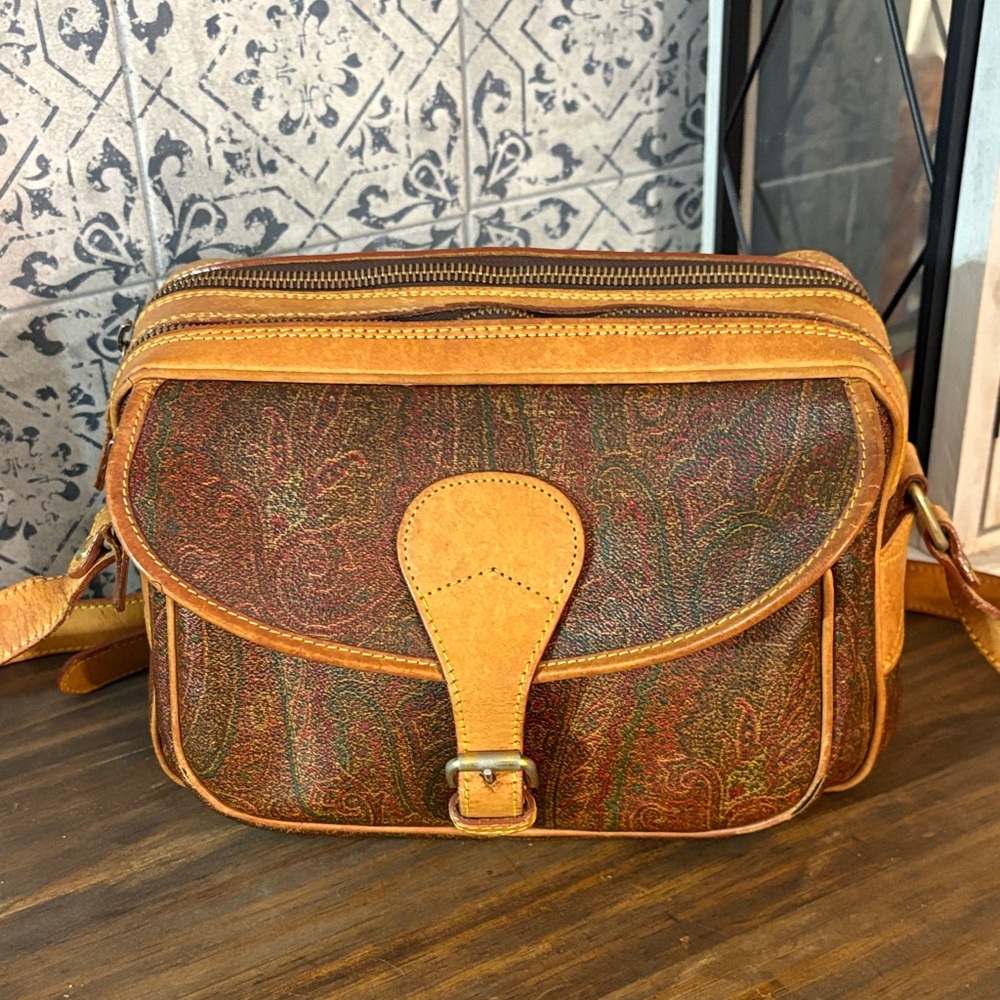 Vintage Leather Crossbody Bag Etro Milano